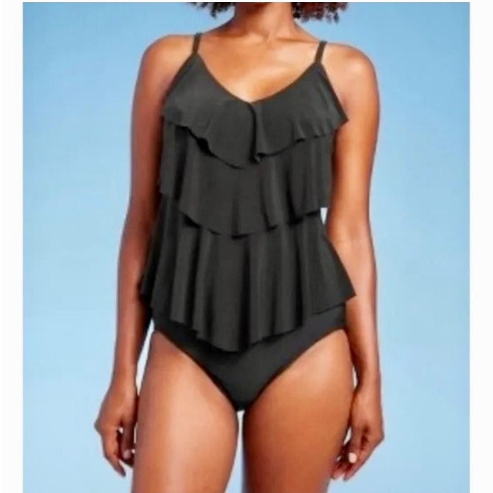 NEW AQUA GREEN TIERED RUFFLE SWIM TOP